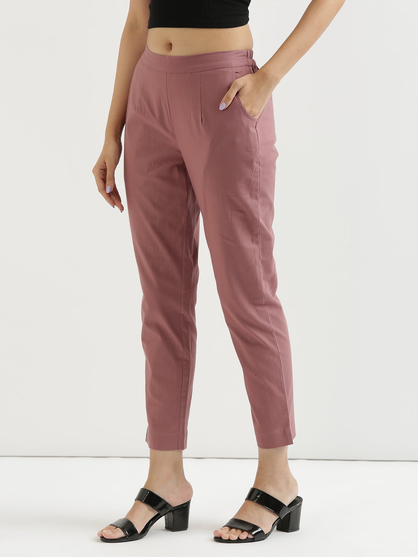 Vedora Elegance: Rose Taupe Cotton Pants for Subtle Sophistication