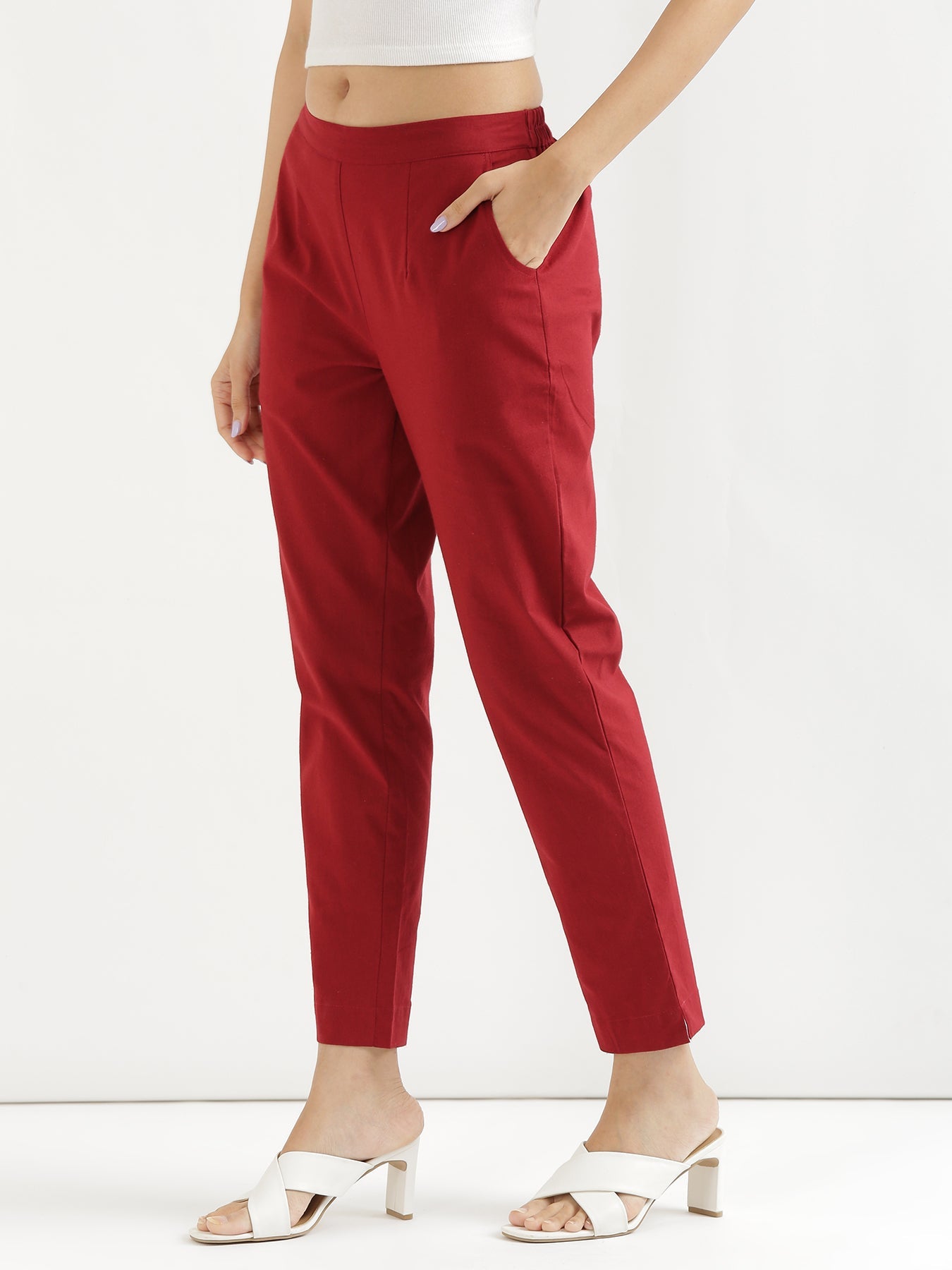 Vedora Elegance: Maroon Cotton Pants for Timeless Style