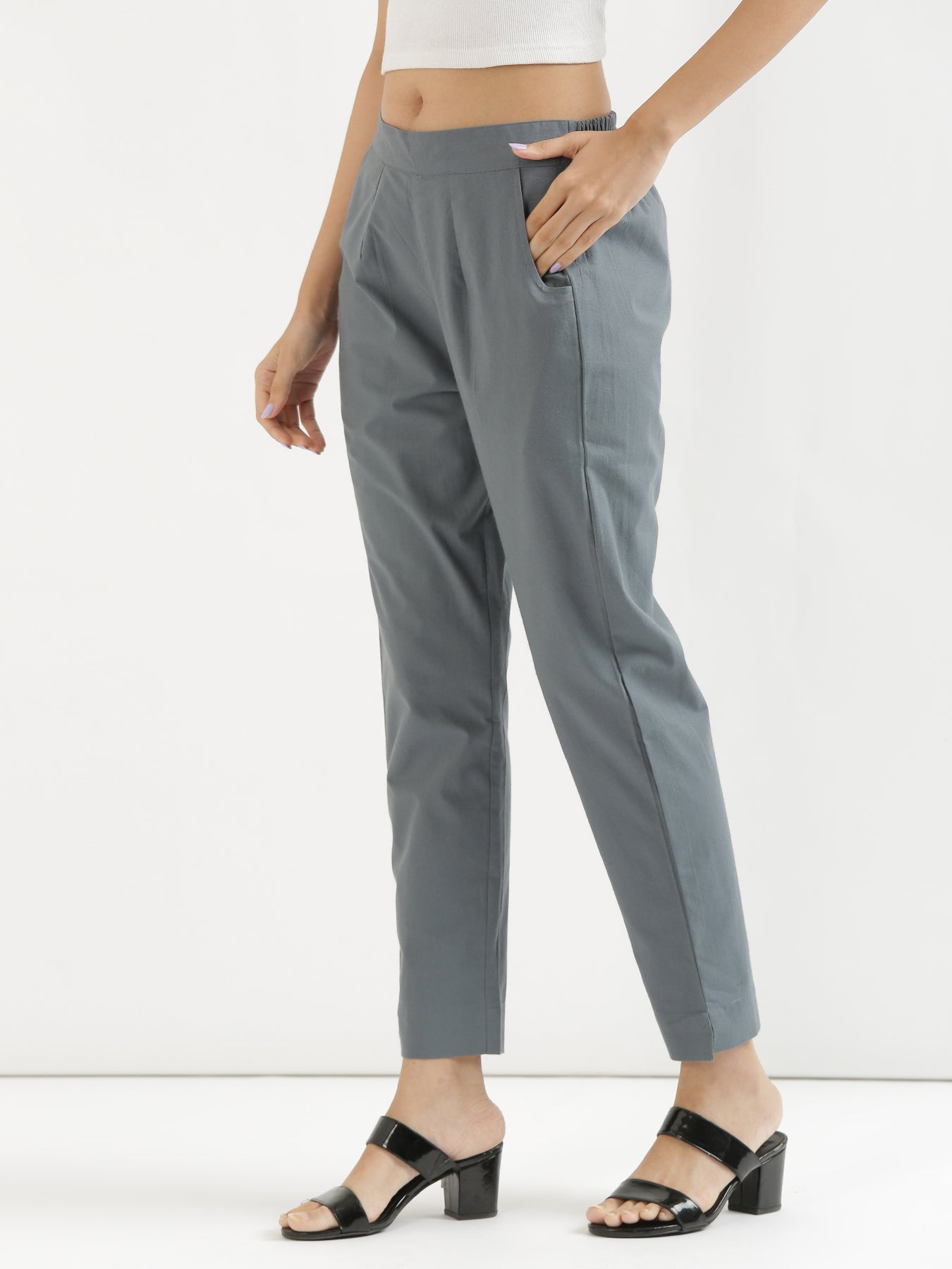 Vedora Classic: Cement Grey Cotton Pants for Streamlined Style