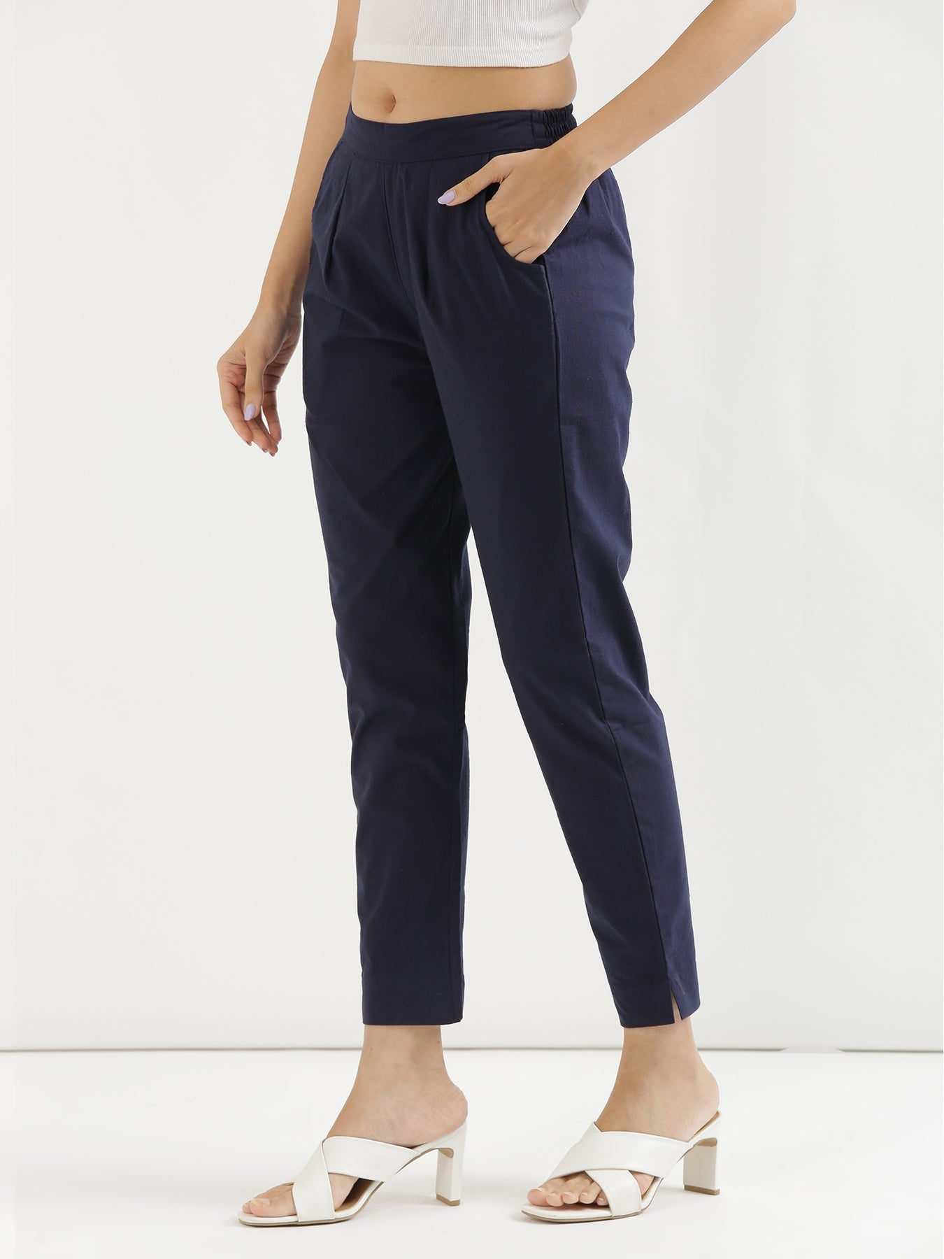Vedora Versatility: Navy Blue Cotton Pants for Every Occasion