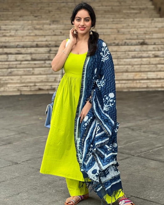 Lime Green Mint Strap Cotton Suit – Effortless Elegance & Comfort