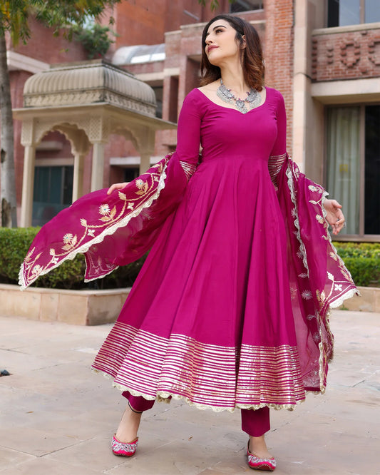 Aabha Purple Cotton GotaPatti Suit Set