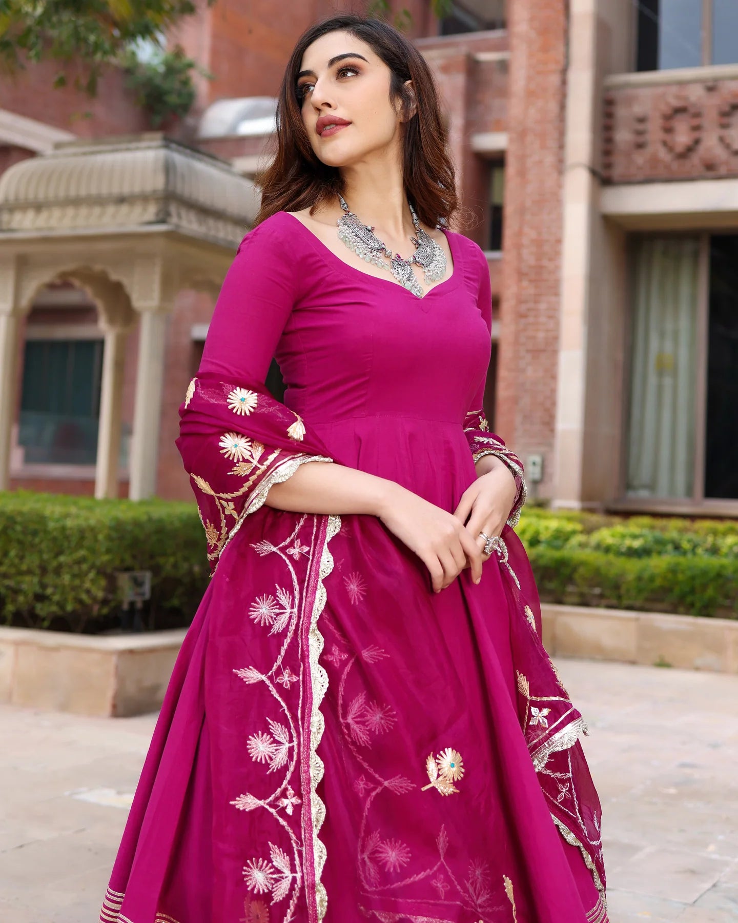 Aabha Purple Cotton GotaPatti Suit Set