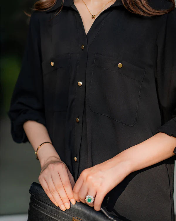 "Safiya" - Black Premium Cotton Long Shirt Tunic & Cropped Pants Co-ord Set