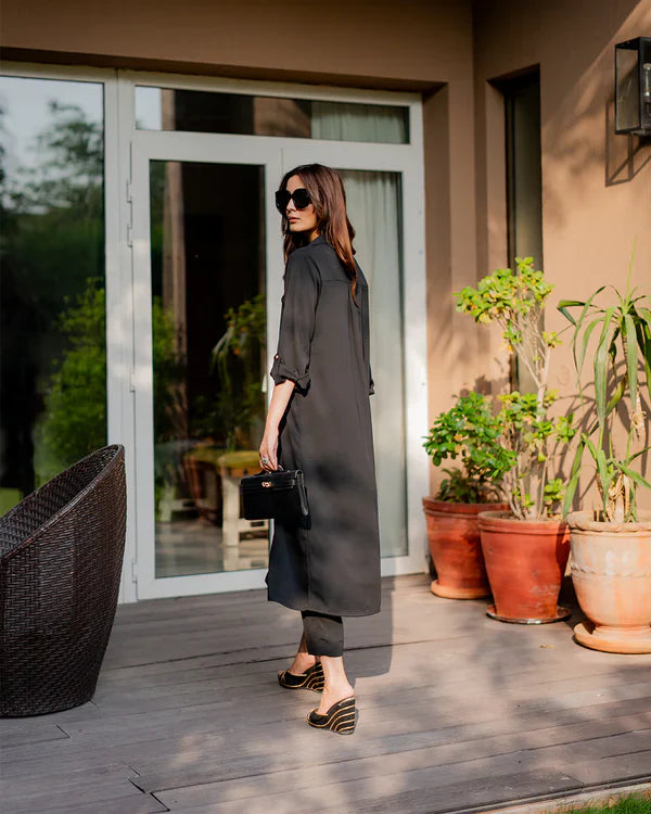 "Safiya" - Black Premium Cotton Long Shirt Tunic & Cropped Pants Co-ord Set