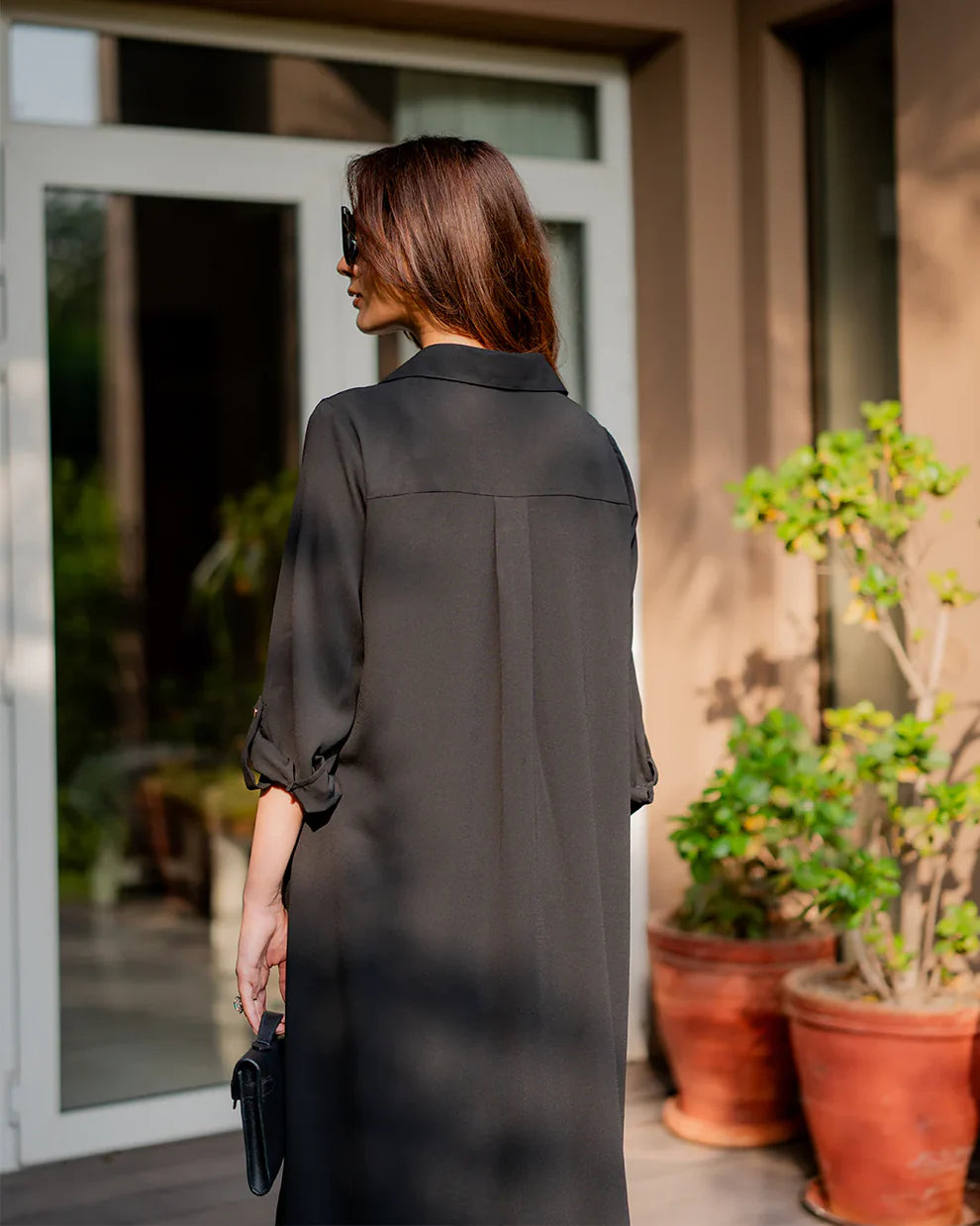 "Safiya" - Black Premium Cotton Long Shirt Tunic & Cropped Pants Co-ord Set