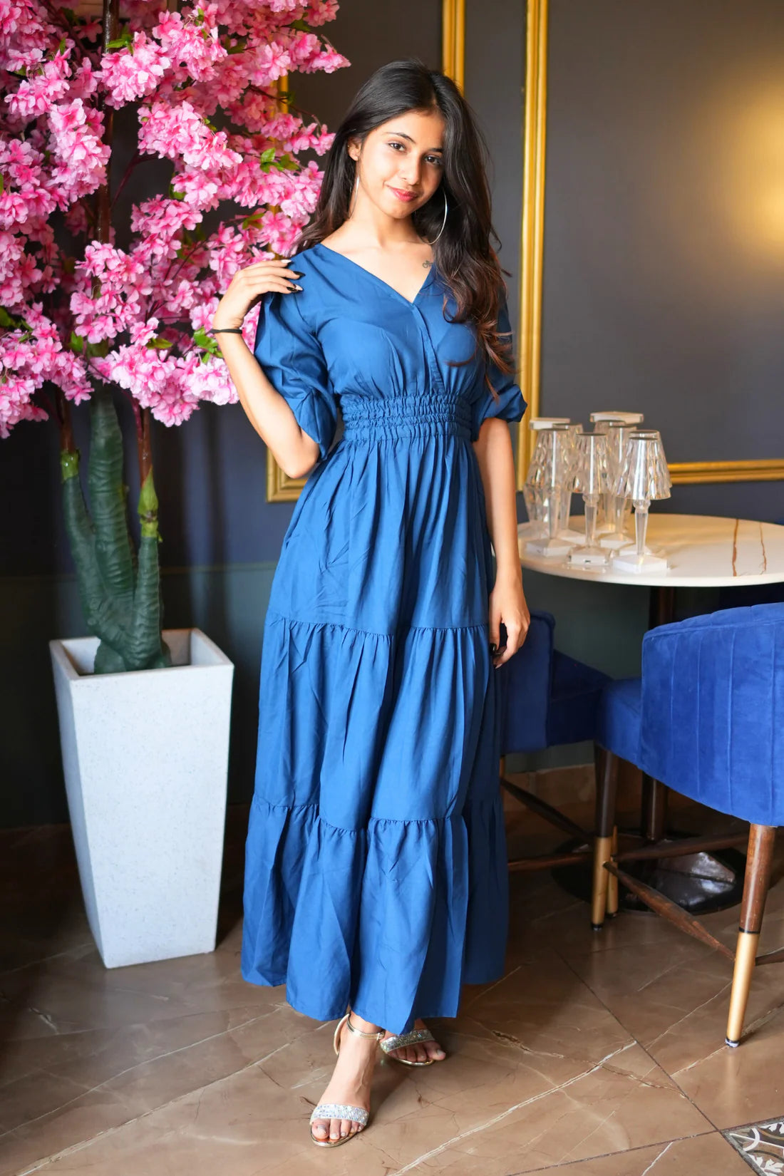 Rayon Smocked Tier Maxi Dress