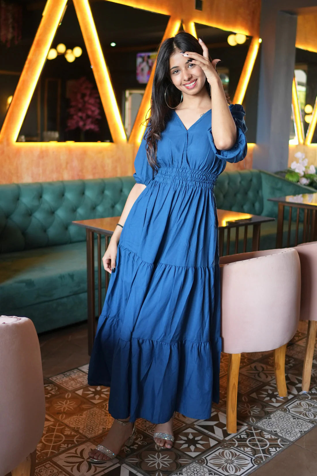 Rayon Smocked Tier Maxi Dress