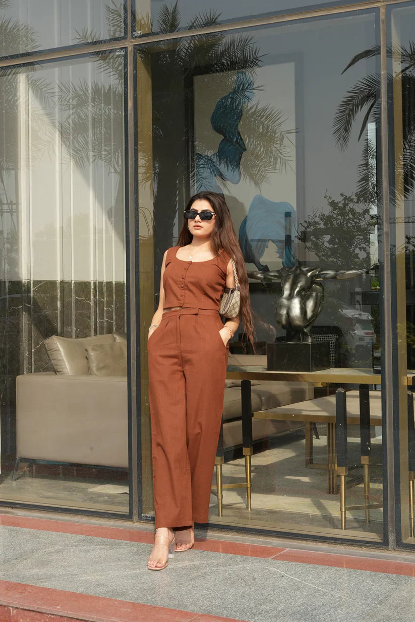 "Dia" - Relaxed Cotton Slub Shirt & Wide Pants Co-ord Set