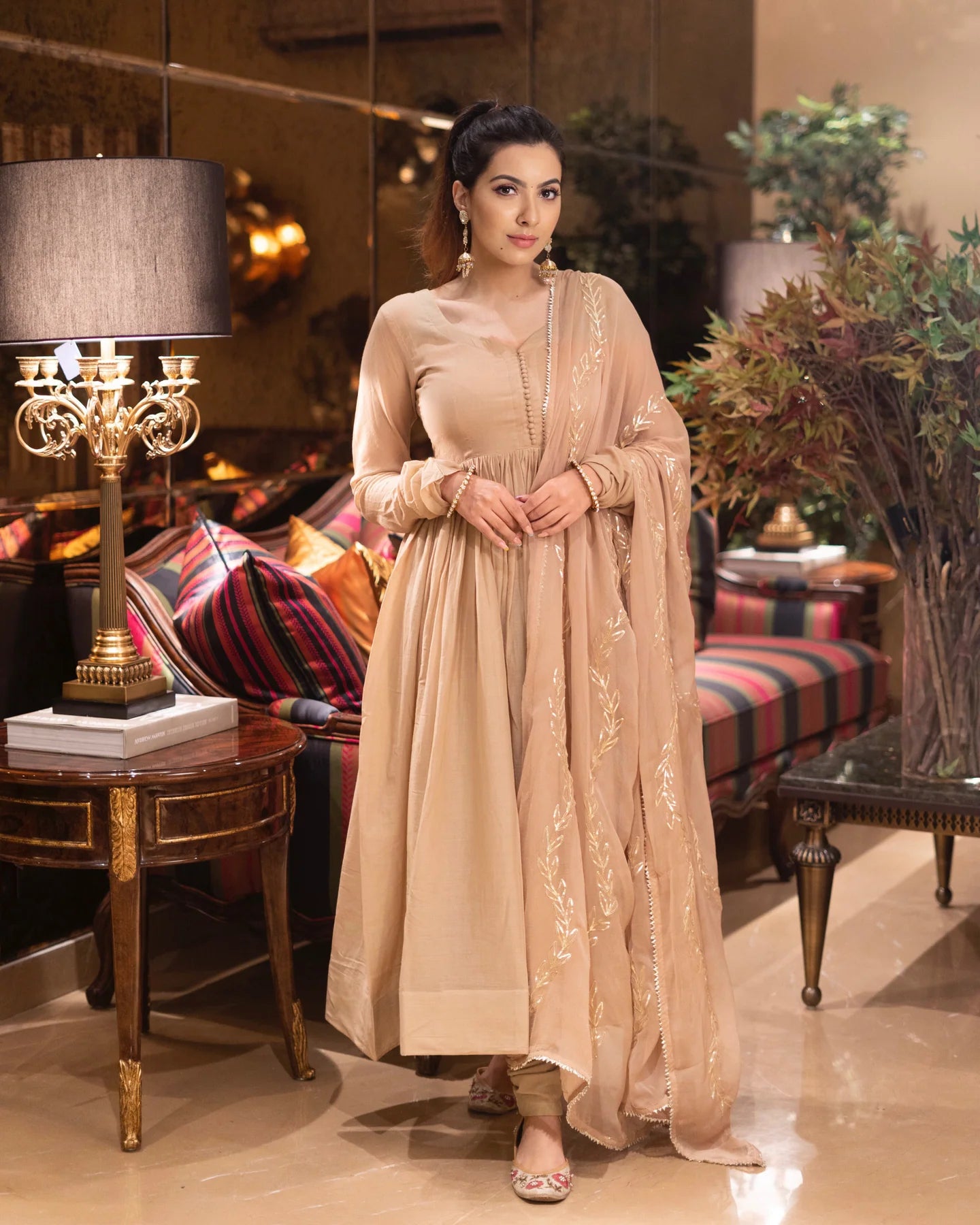 Aarunya Beige Cotton GotaPatti Suit Set