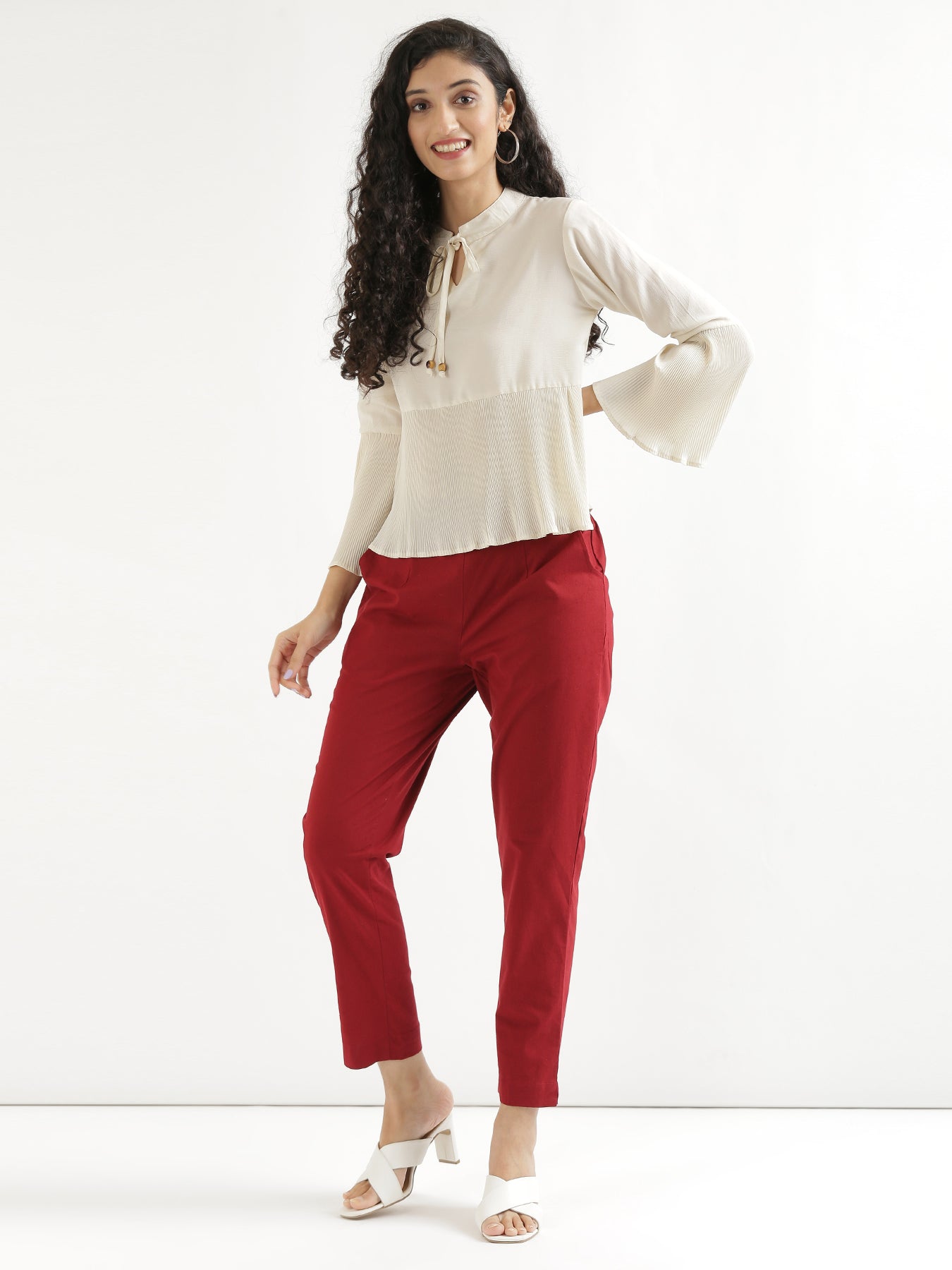 Vedora Elegance: Maroon Cotton Pants for Timeless Style