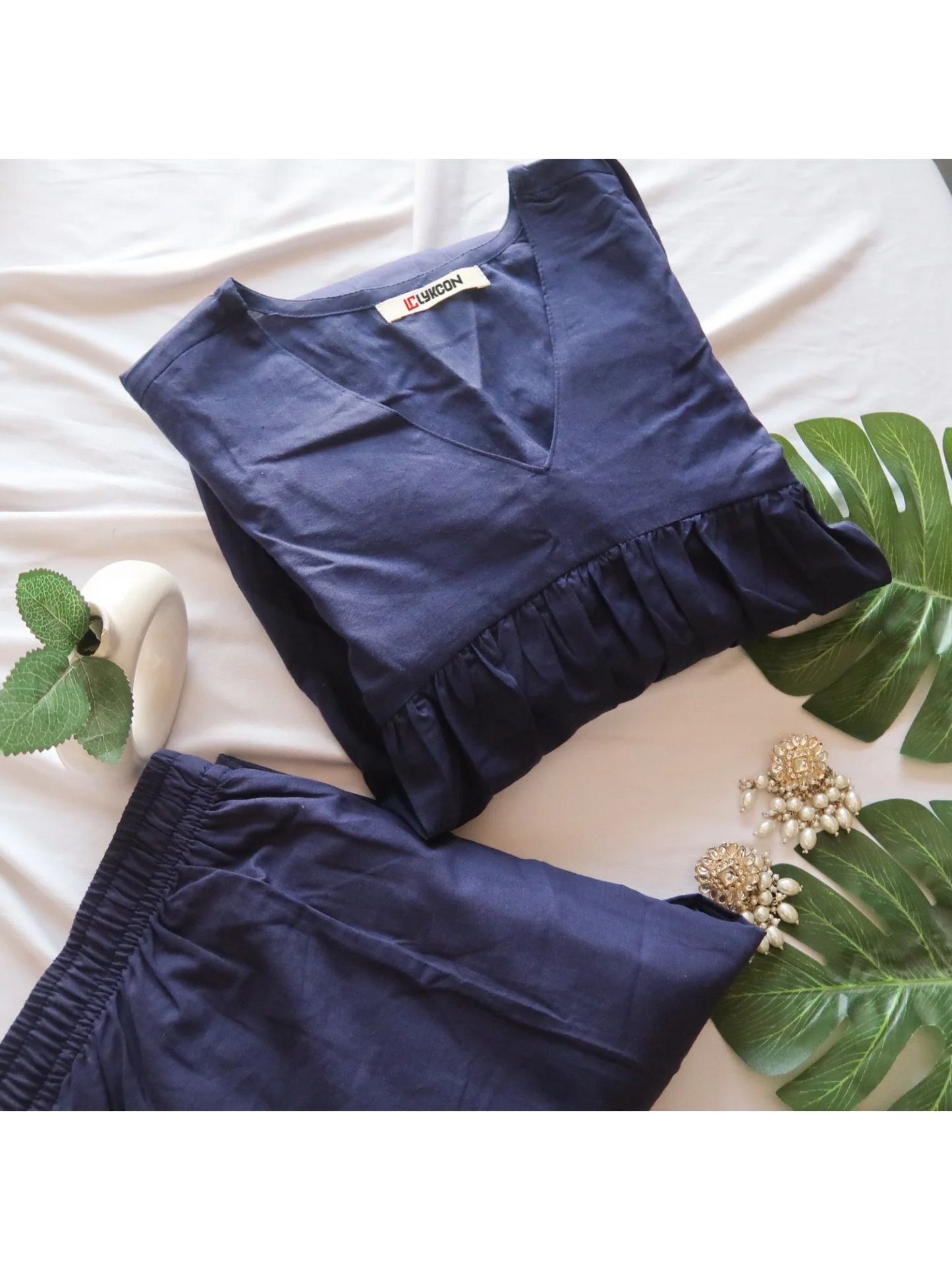 "Grace in Gathered Cotton – V-Neck Kurta Set with Pocket Pants"