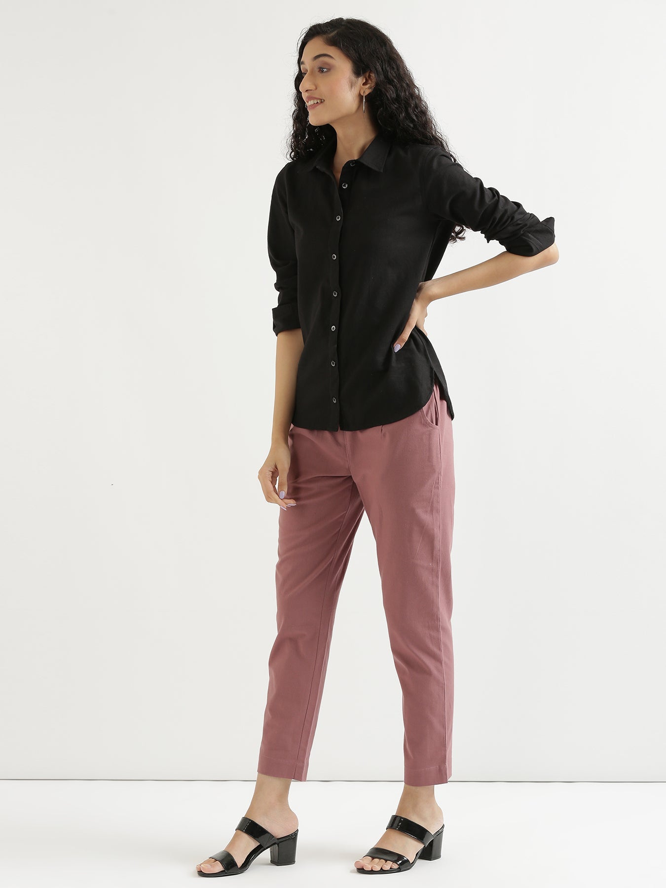 Vedora Elegance: Rose Taupe Cotton Pants for Subtle Sophistication
