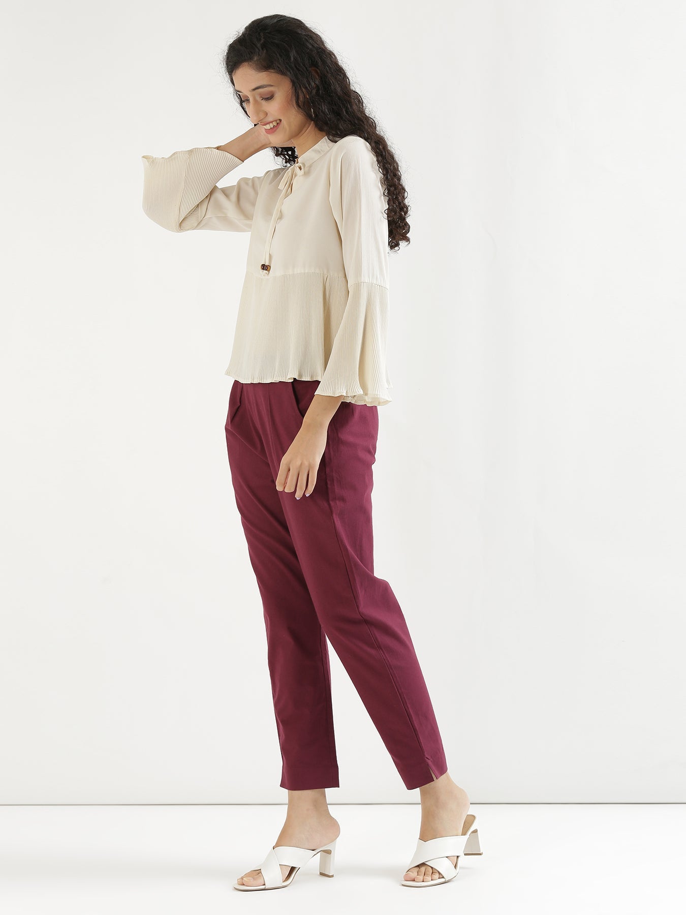 Vedora Luxe: Rich Wine Cotton Pants for Versatile Styling