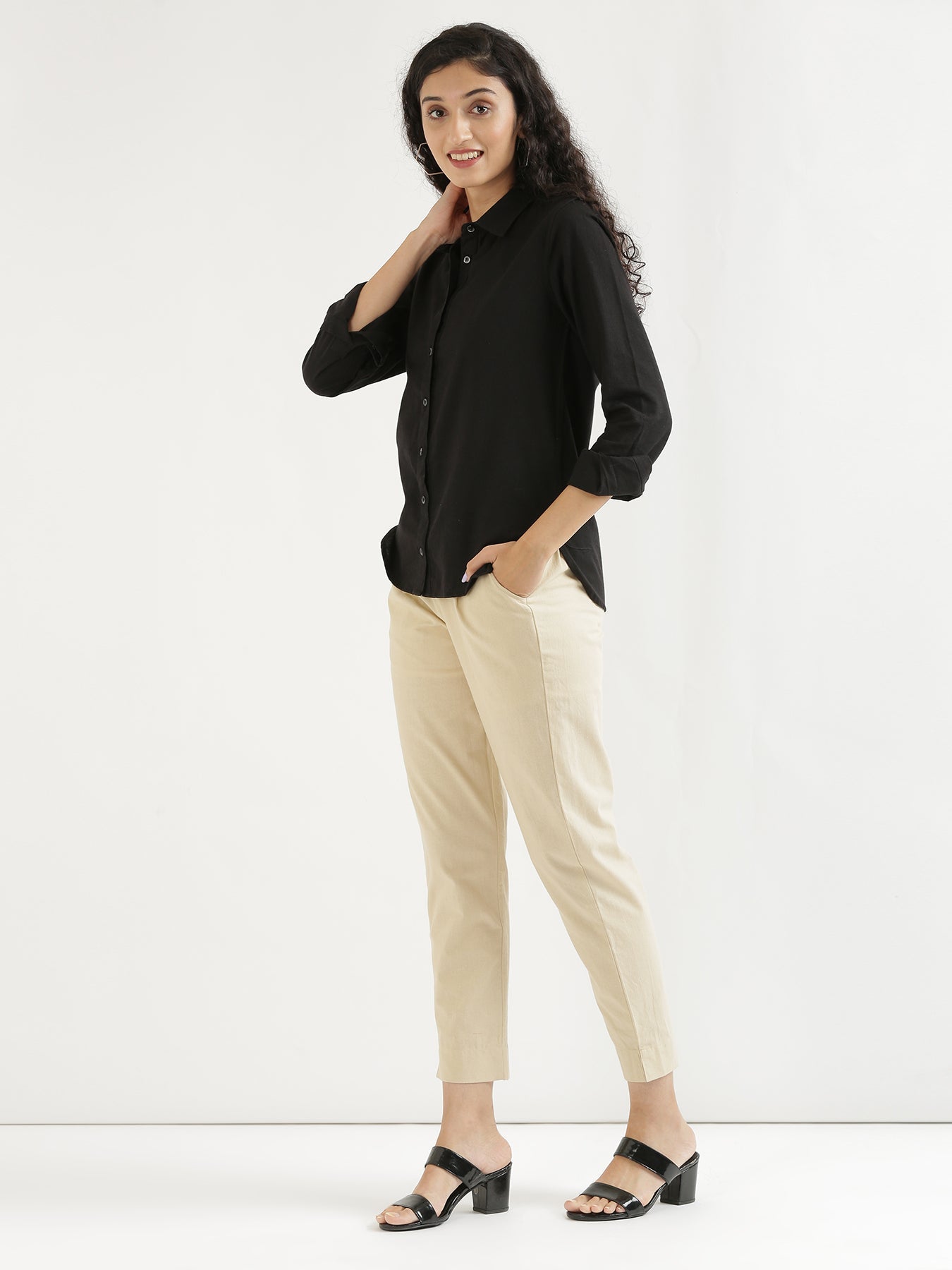 Vedora Essentials: Beige Cotton Pants for Seamless Style