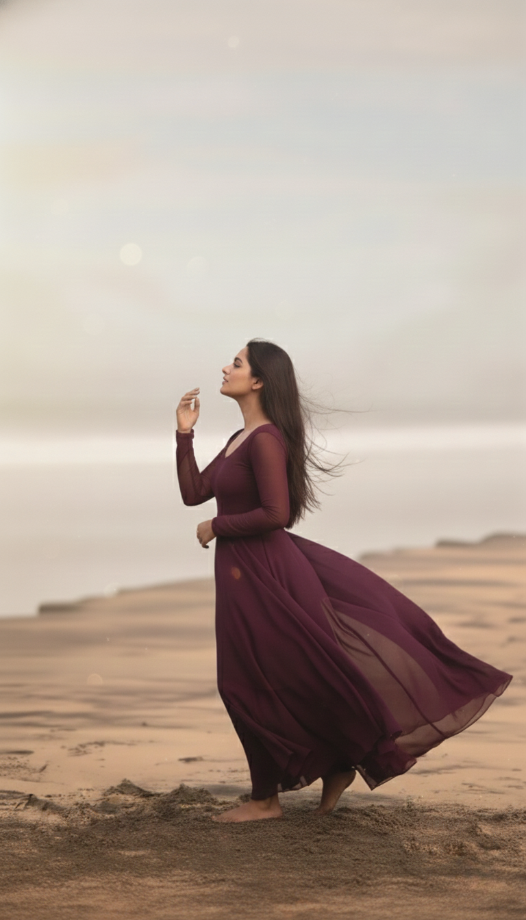 "Jambuka" - Wine Plum Georgette Anarkali Suit Set with Gold Gota