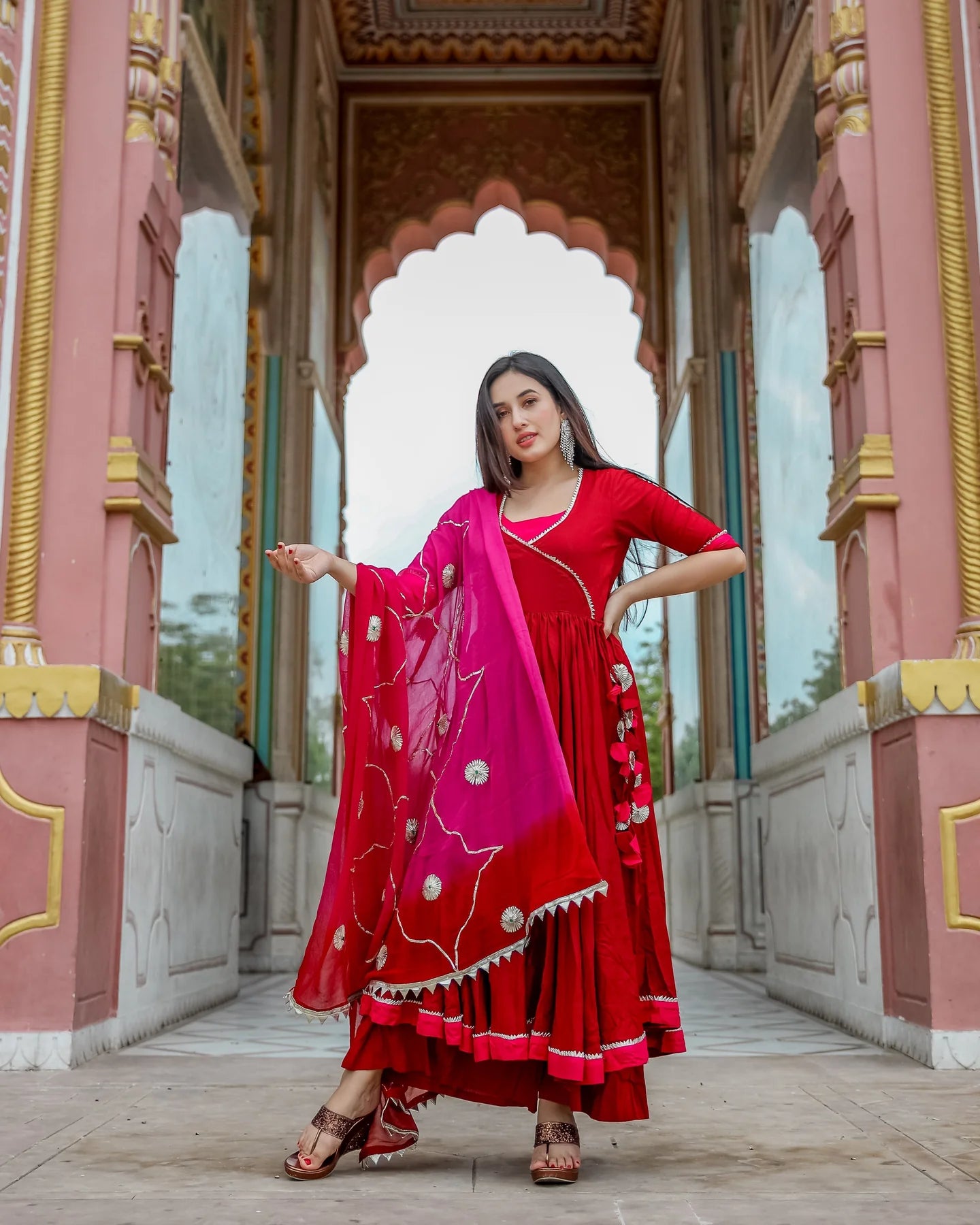 Raktima Red Gota Patti Tiered Suit Set