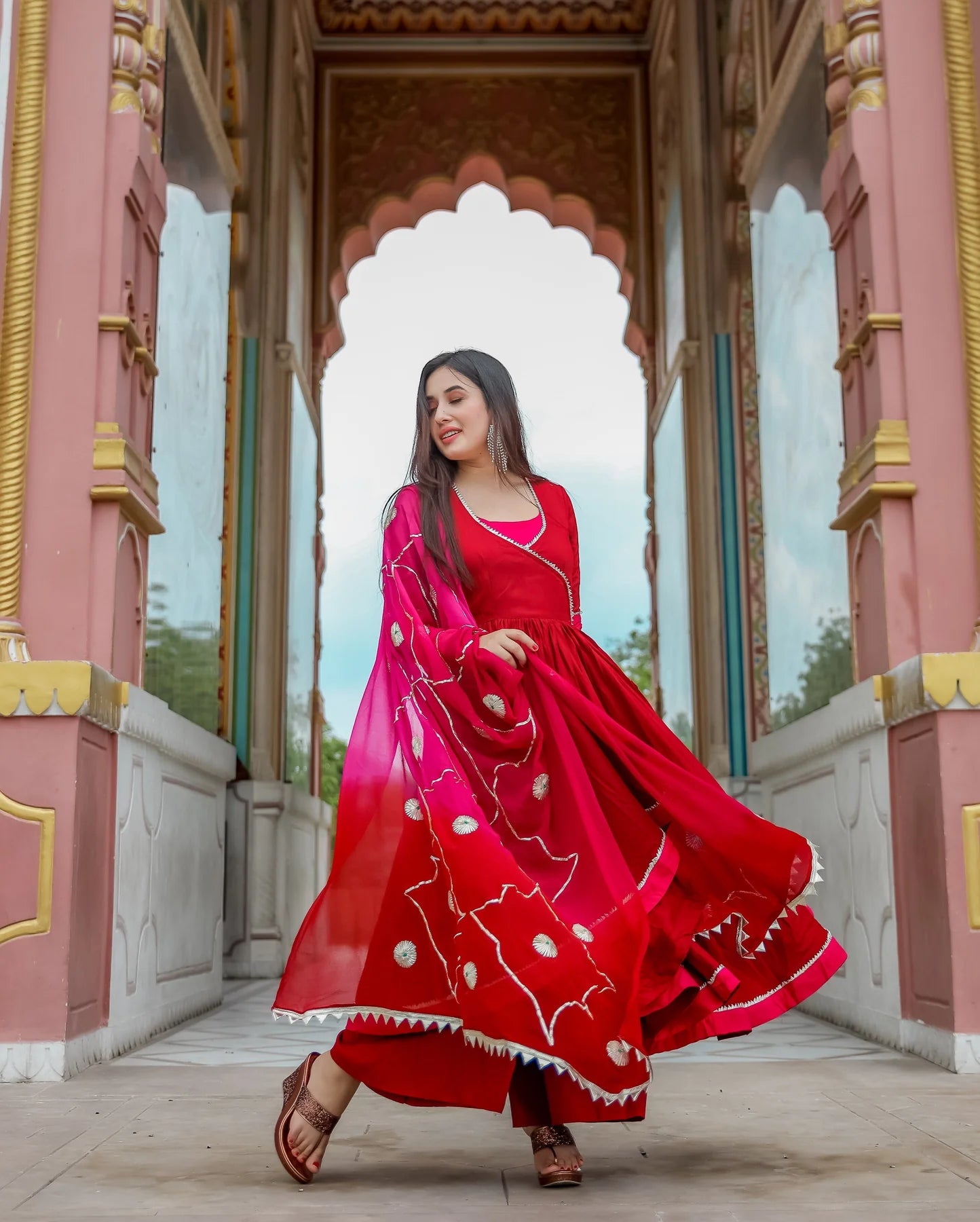 Raktima Red Gota Patti Tiered Suit Set