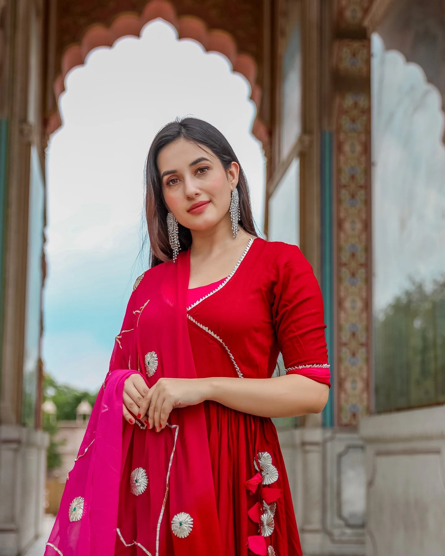 Raktima Red Gota Patti Tiered Suit Set