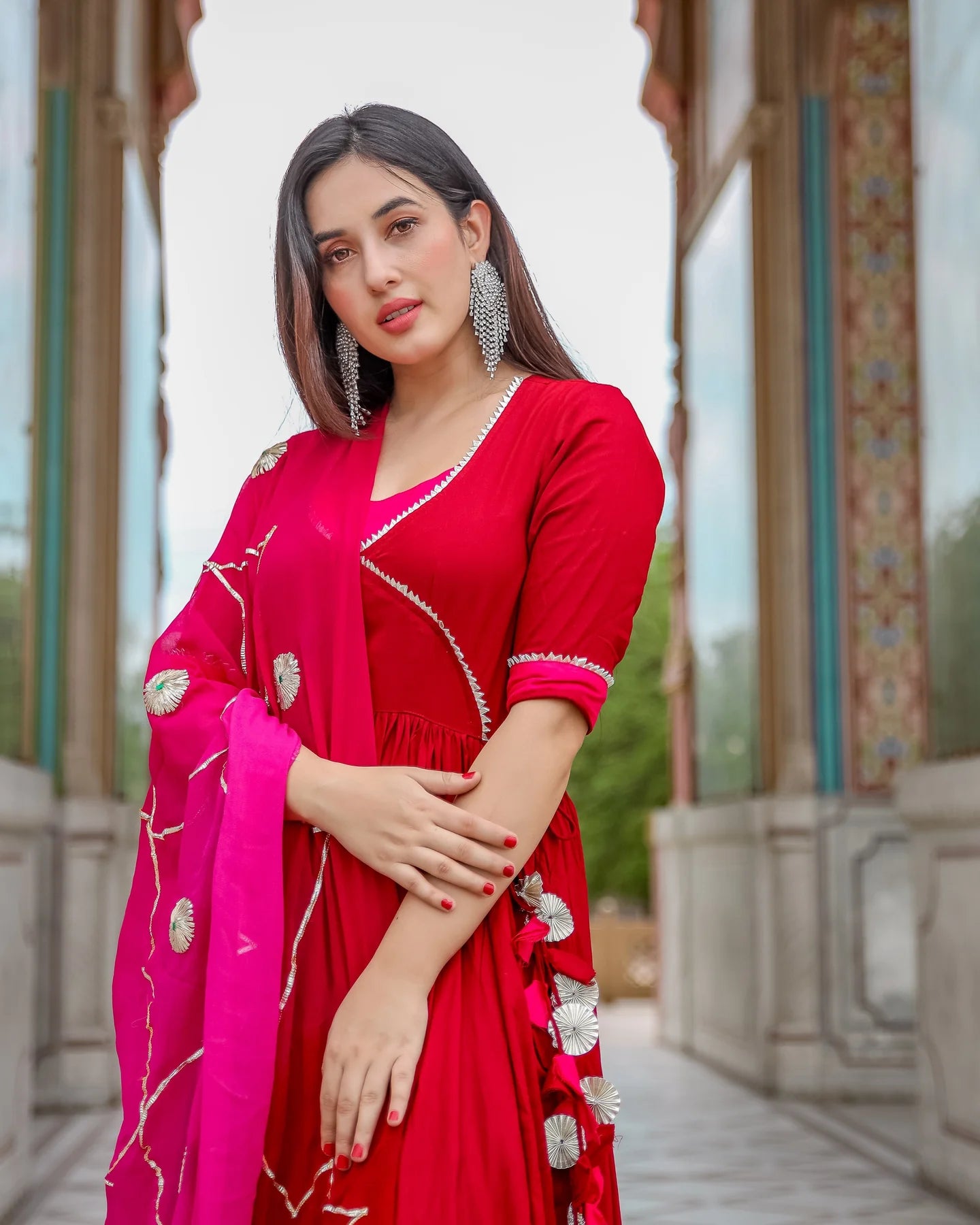 Raktima Red Gota Patti Tiered Suit Set