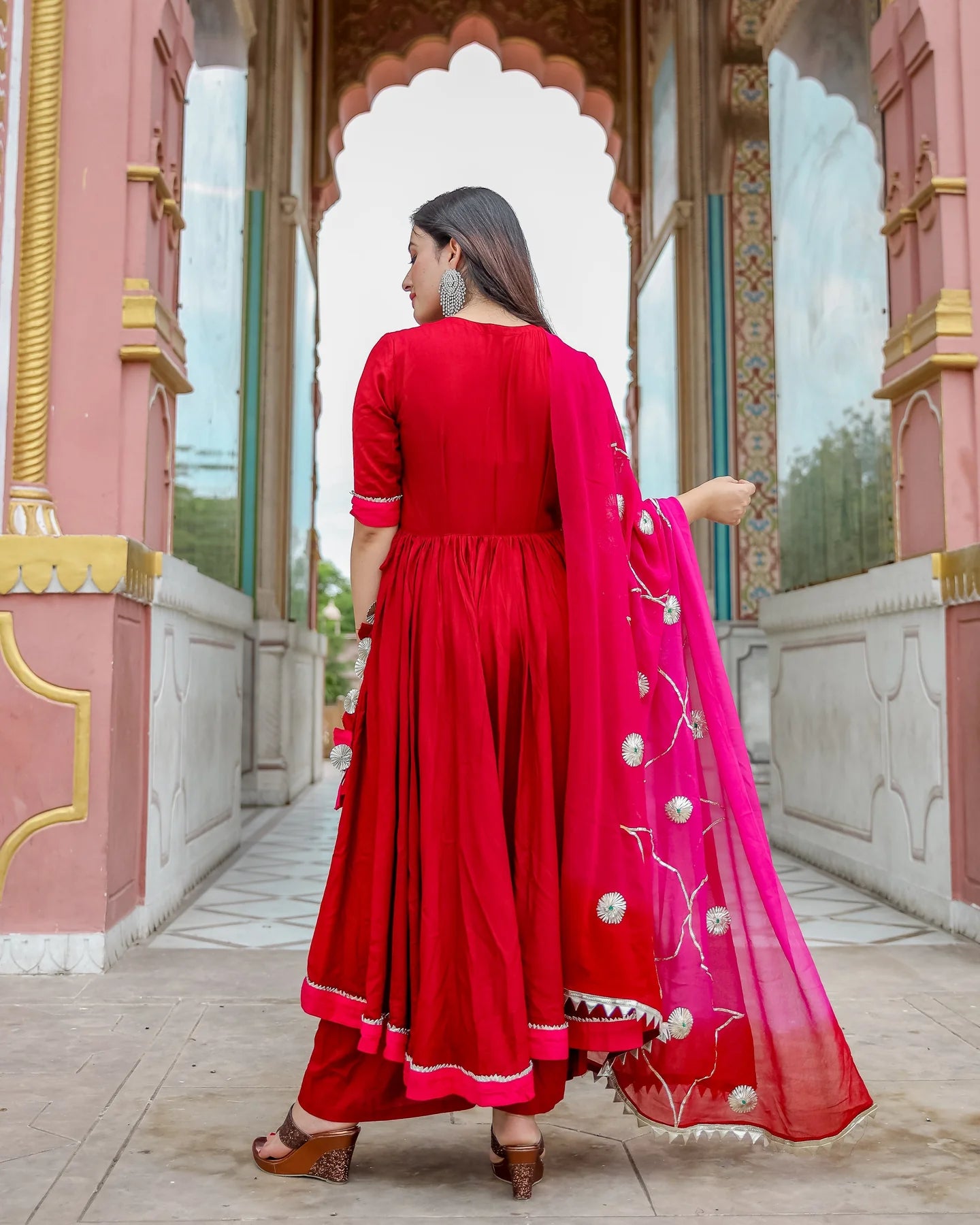 Raktima Red Gota Patti Tiered Suit Set