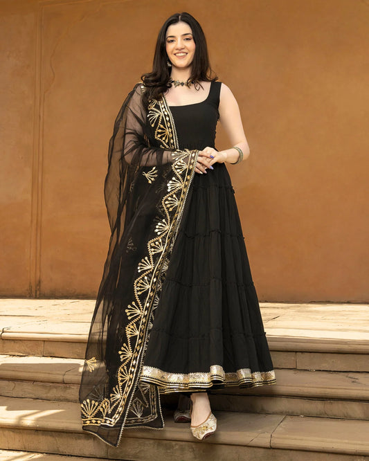 Nayantara Black Cotton GotaPatti Suit Set