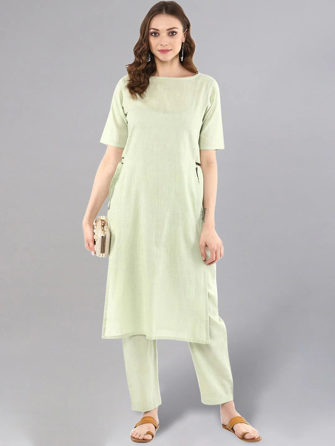 "Adira" - Elegant Cotton Flex Straight Kurta & Pants Set