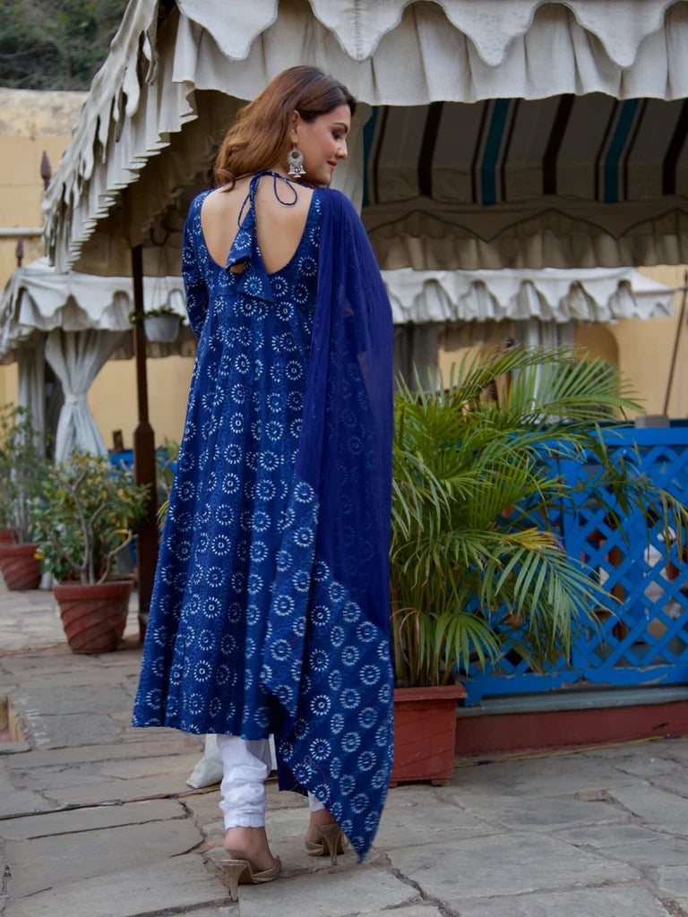 Indigo Batik Cotton Anarkali Set