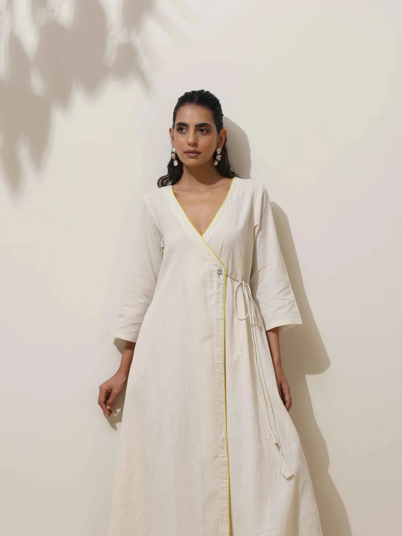 Off-White Cotton Linen Angrakha Kurta Pant Set