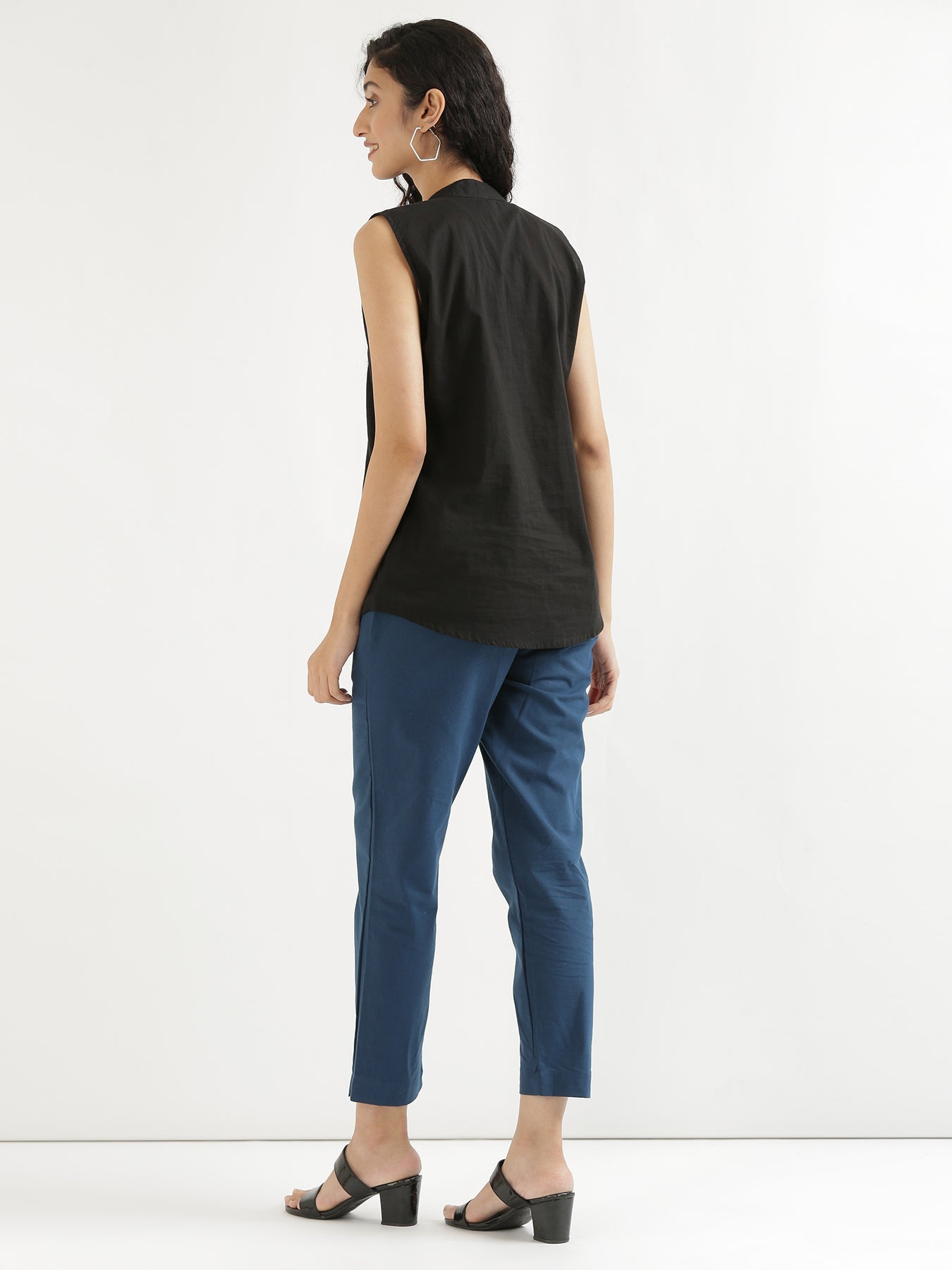 Vedora Vibrance: Peacock Blue Cotton Pants for Bold Elegance