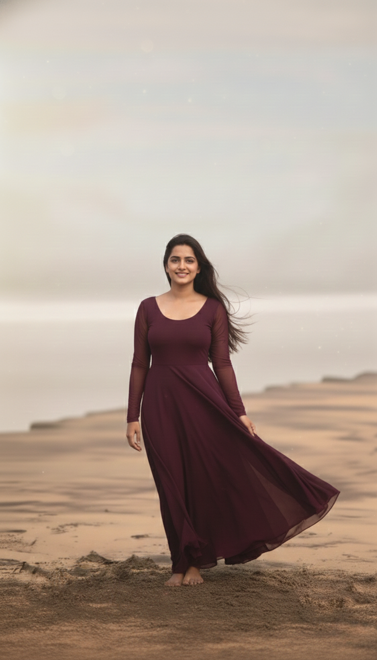 "Jambuka" - Wine Plum Georgette Anarkali Suit Set with Gold Gota