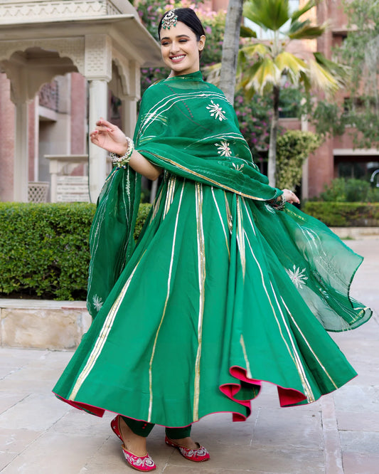 Vasudha Green Cotton Gota Patti Suit Set