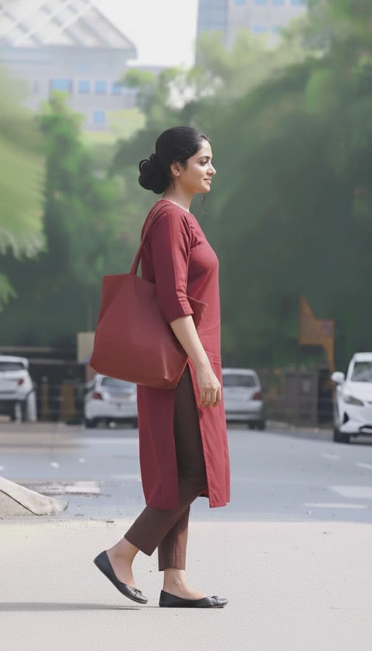 "Prabha" - Premium Breathable Cotton Kurta & Pants Set in Rust Red