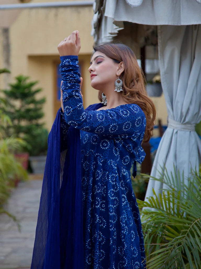 Indigo Batik Cotton Anarkali Set