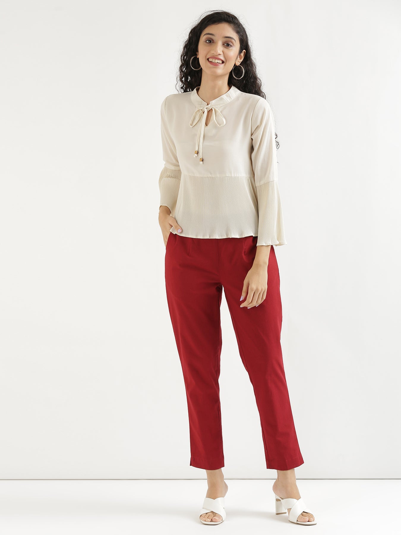 Vedora Elegance: Maroon Cotton Pants for Timeless Style