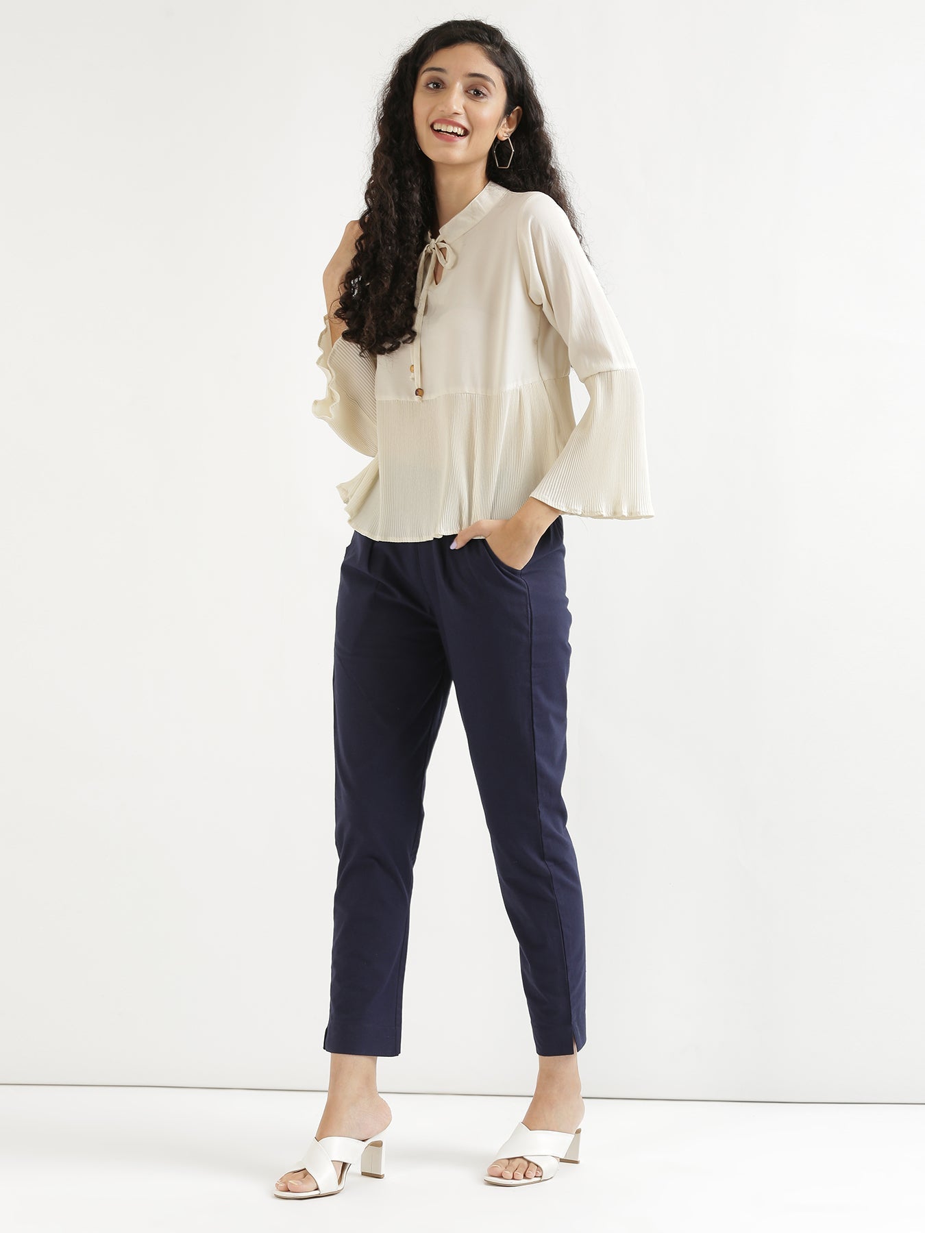 Vedora Versatility: Navy Blue Cotton Pants for Every Occasion