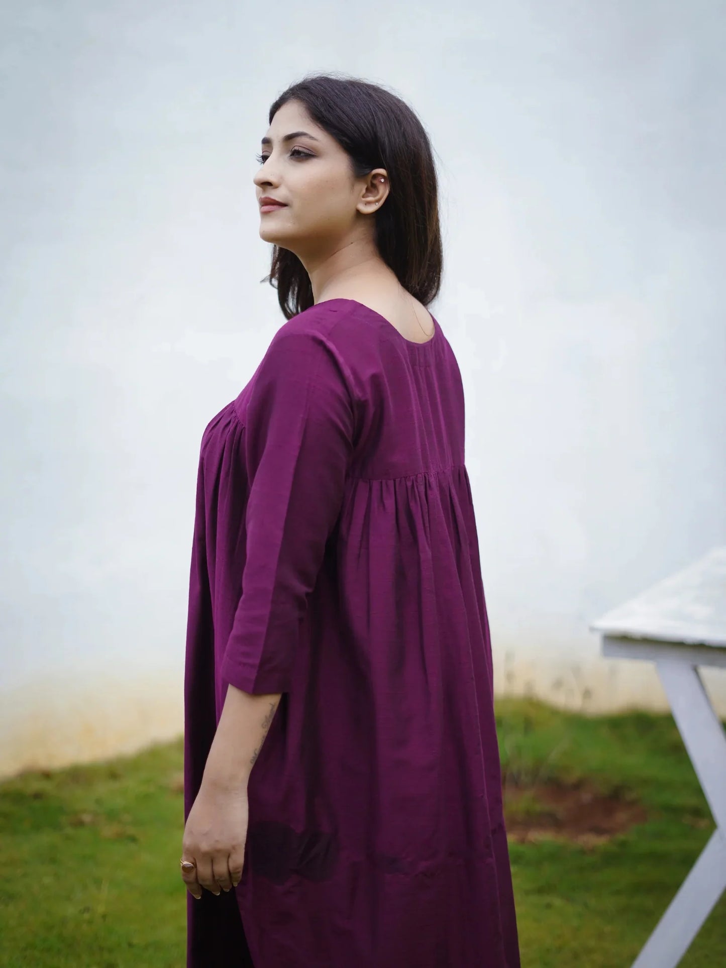 "Grace in Gathered Cotton – V-Neck Kurta Set with Pocket Pants"