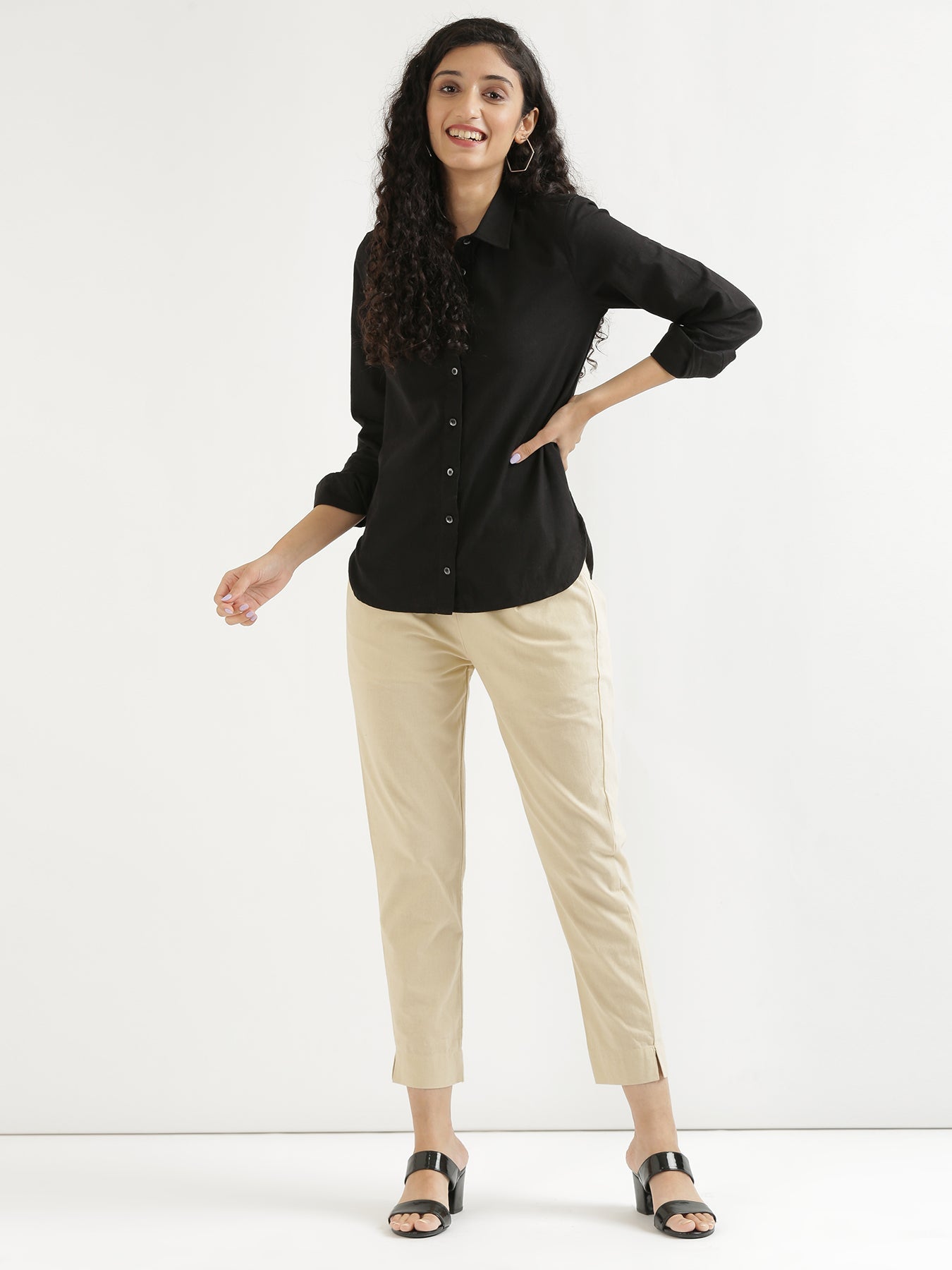 Vedora Essentials: Beige Cotton Pants for Seamless Style