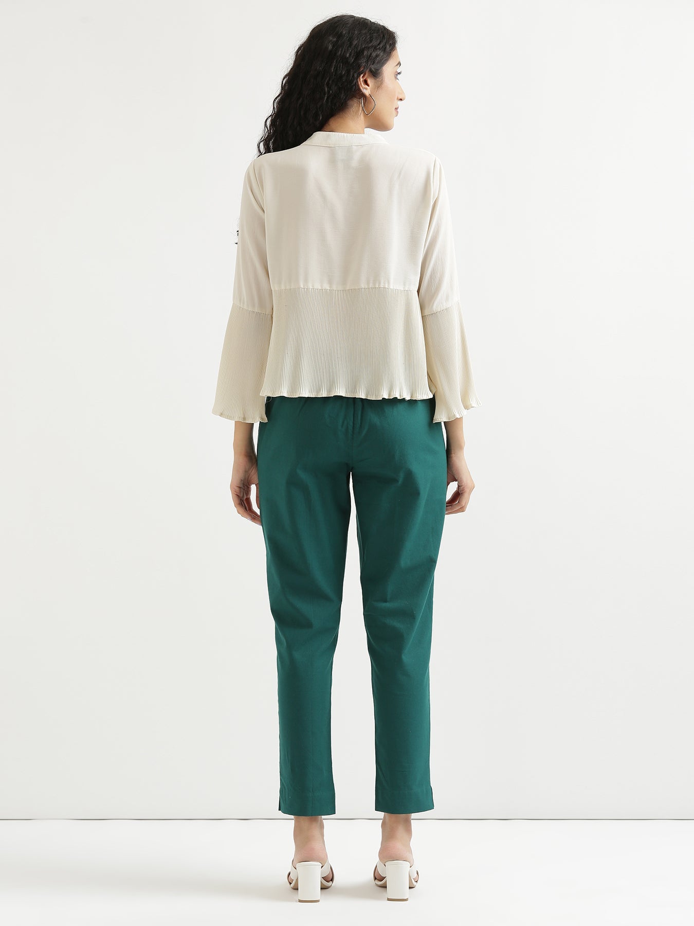 Vedora Essentials: Bottle Green Cotton Pants – Comfort in Every Size