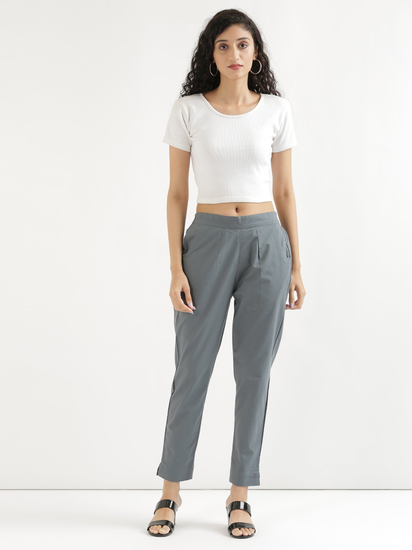 Vedora Classic: Cement Grey Cotton Pants for Streamlined Style