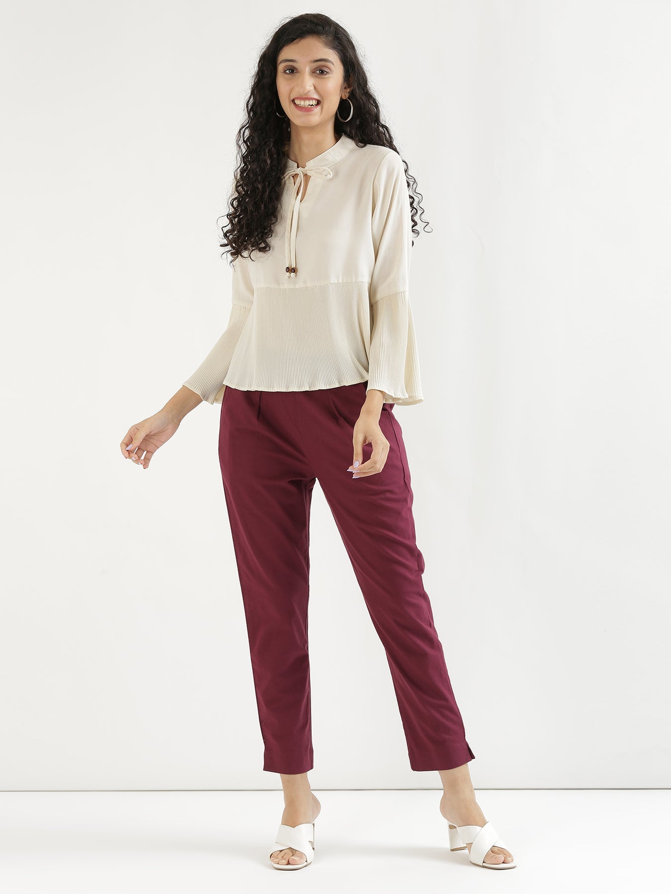 Vedora Luxe: Rich Wine Cotton Pants for Versatile Styling