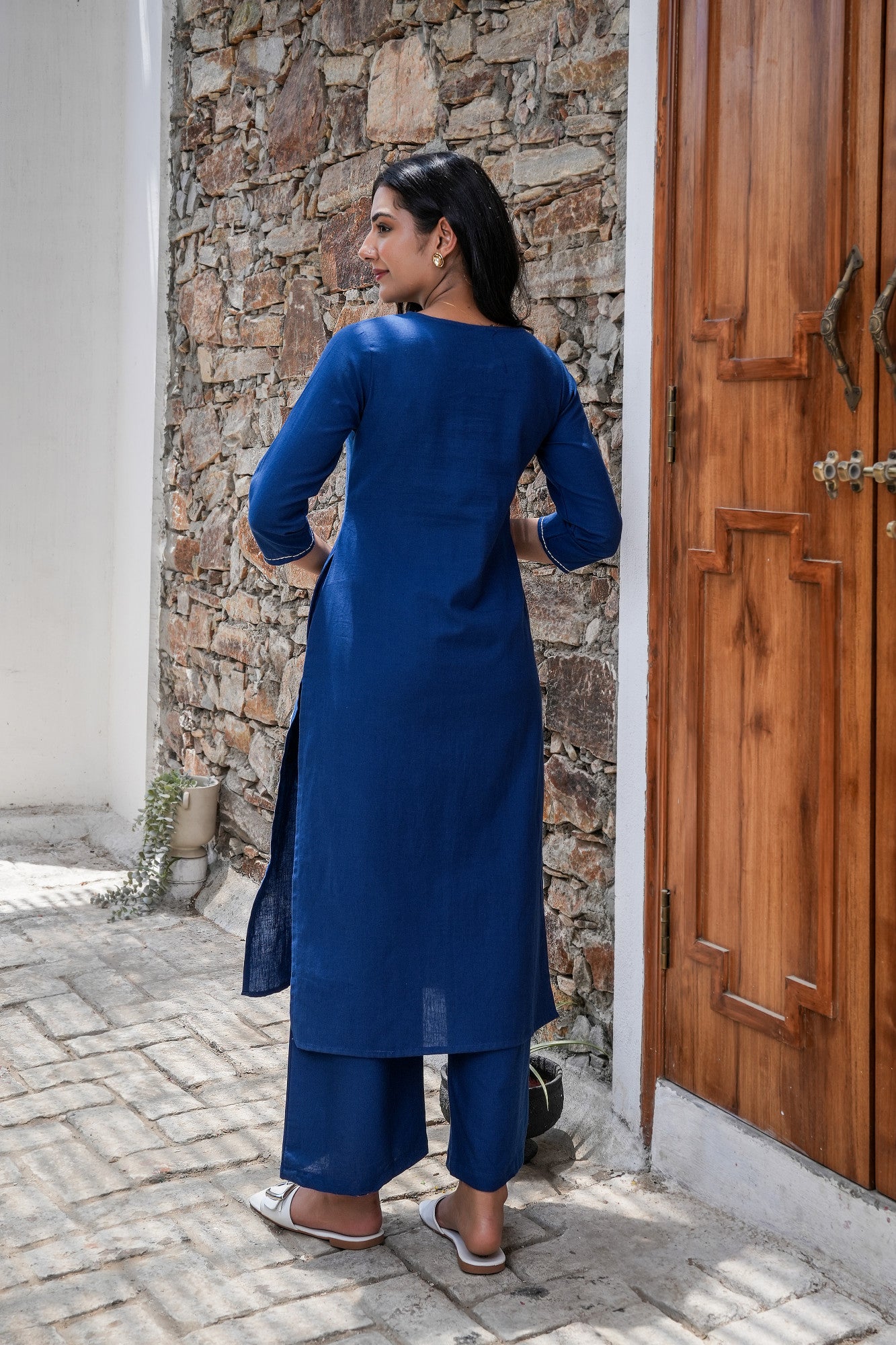Indigo Patch Bloom Cotton Kurta Set