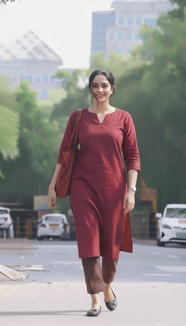 "Prabha" - Premium Breathable Cotton Kurta & Pants Set in Rust Red