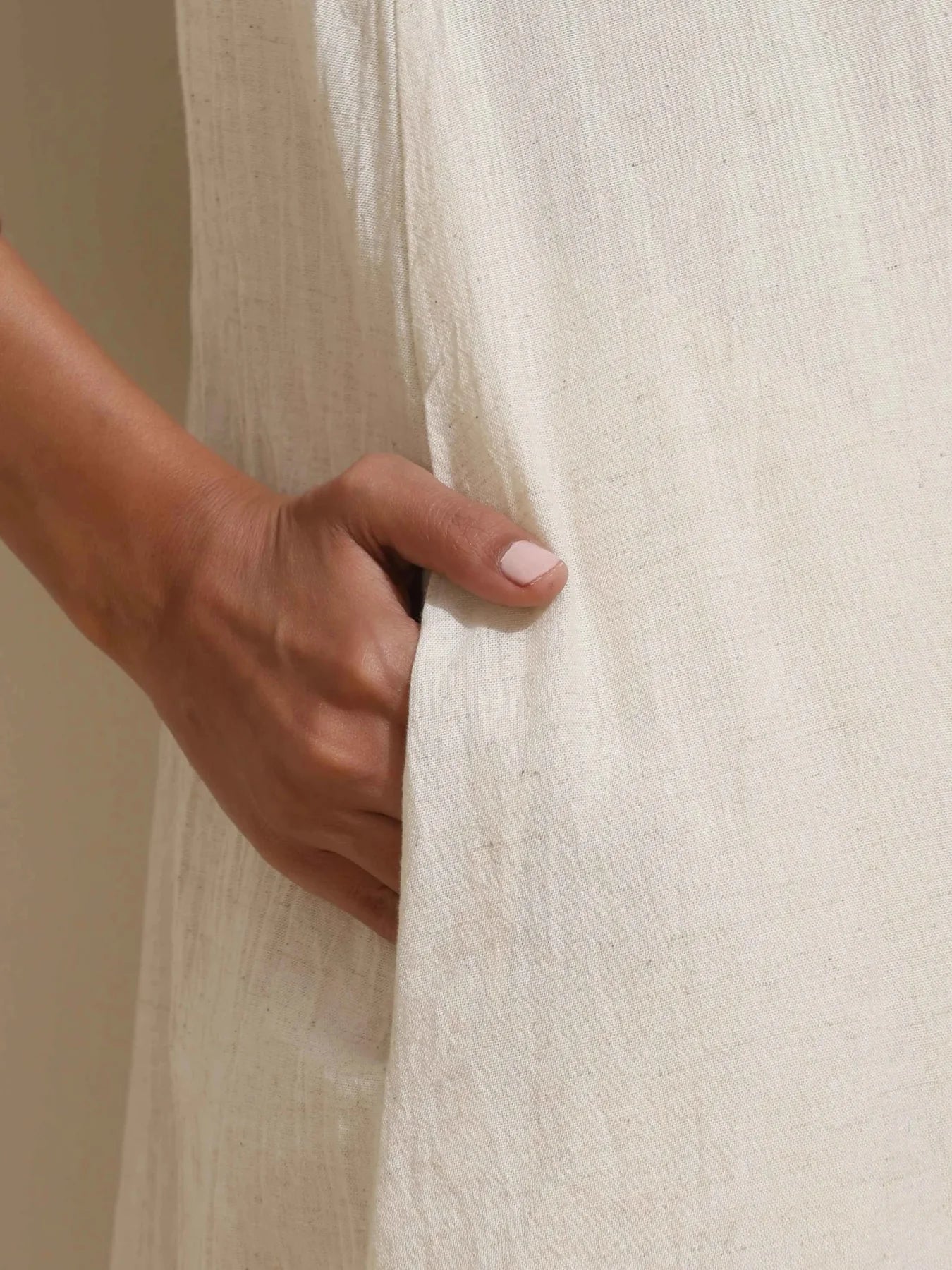 Off-White Cotton Linen Angrakha Kurta Pant Set