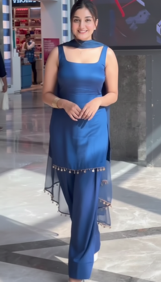 "Indraneela" - Royal Blue Modal Silk Blend Festive Suit Set