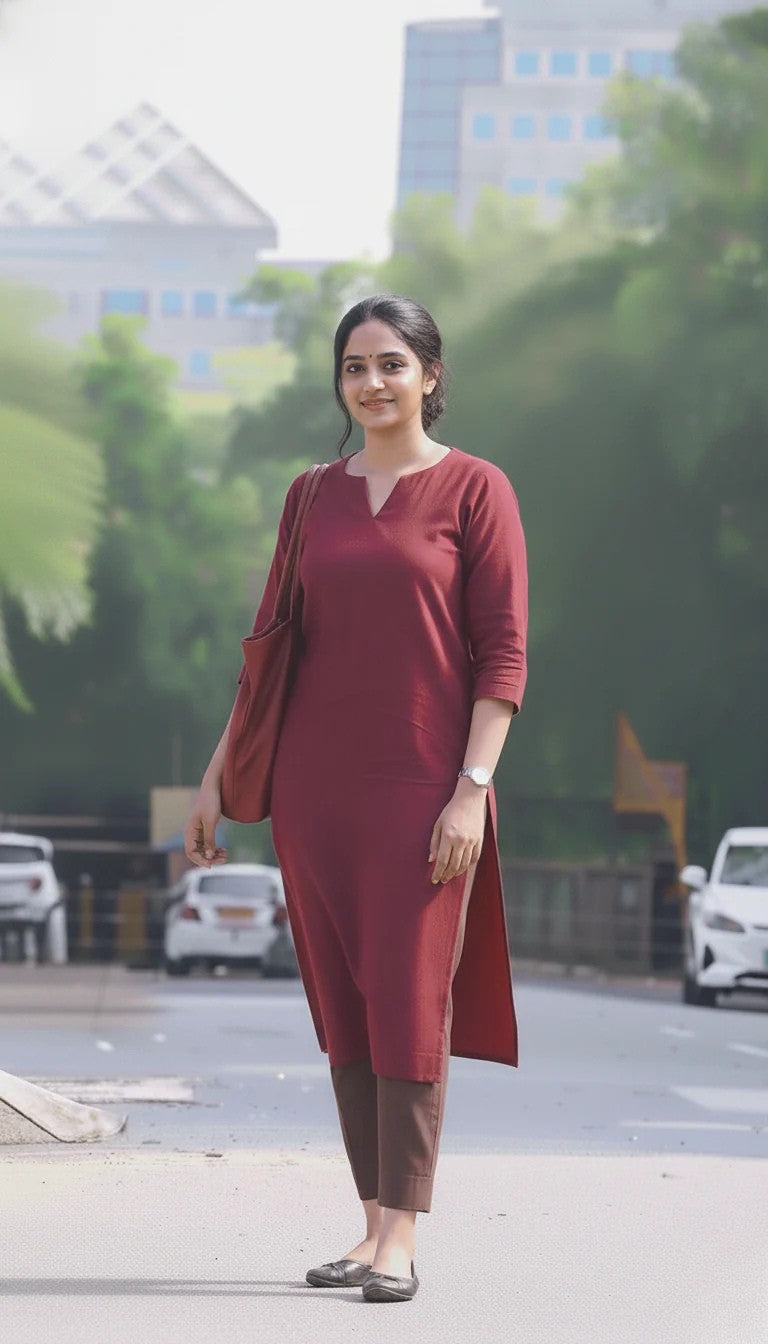"Prabha" - Premium Breathable Cotton Kurta & Pants Set in Rust Red