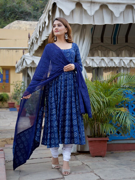 Indigo Batik Cotton Anarkali Set