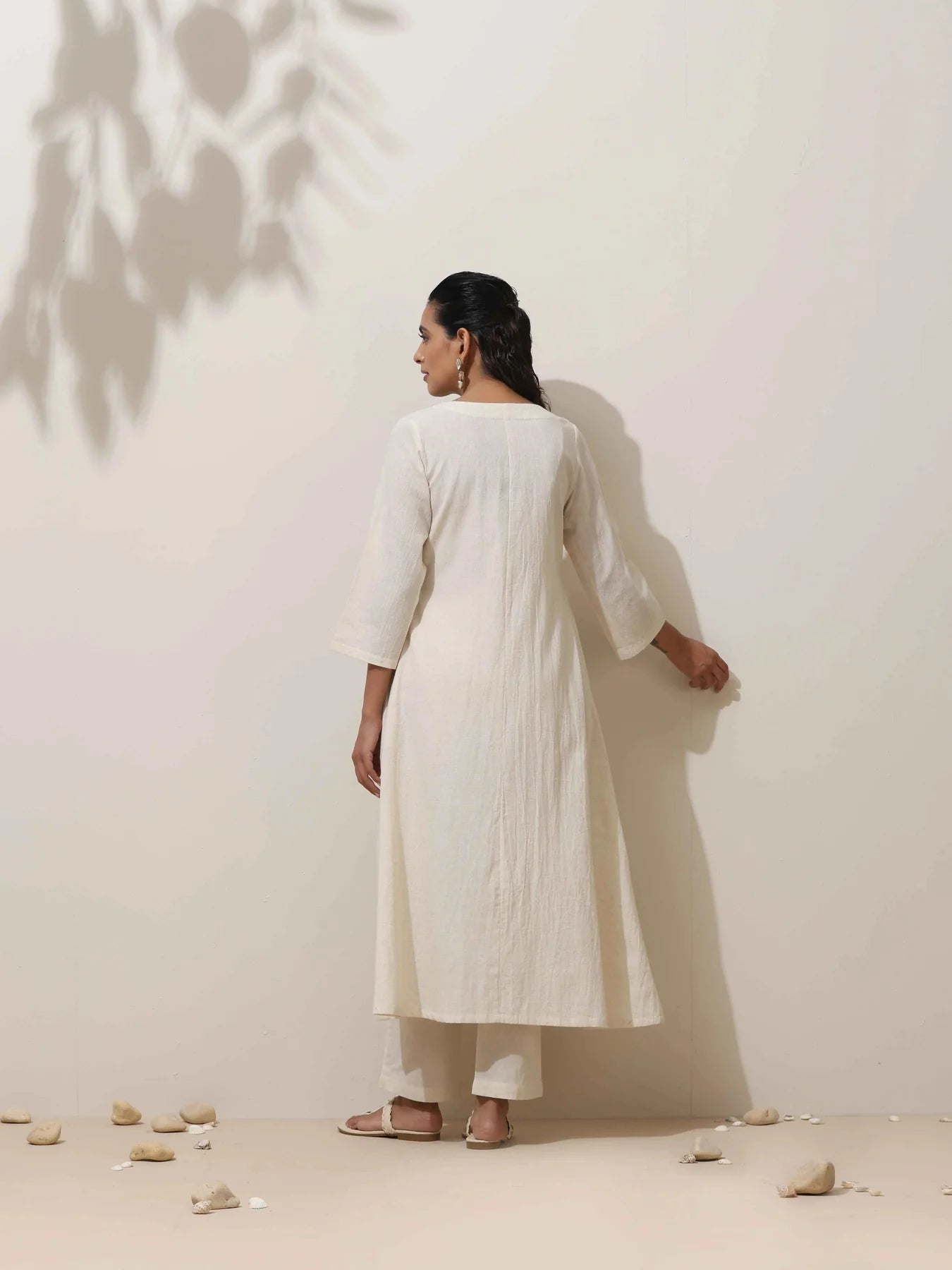 Off-White Cotton Linen Angrakha Kurta Pant Set