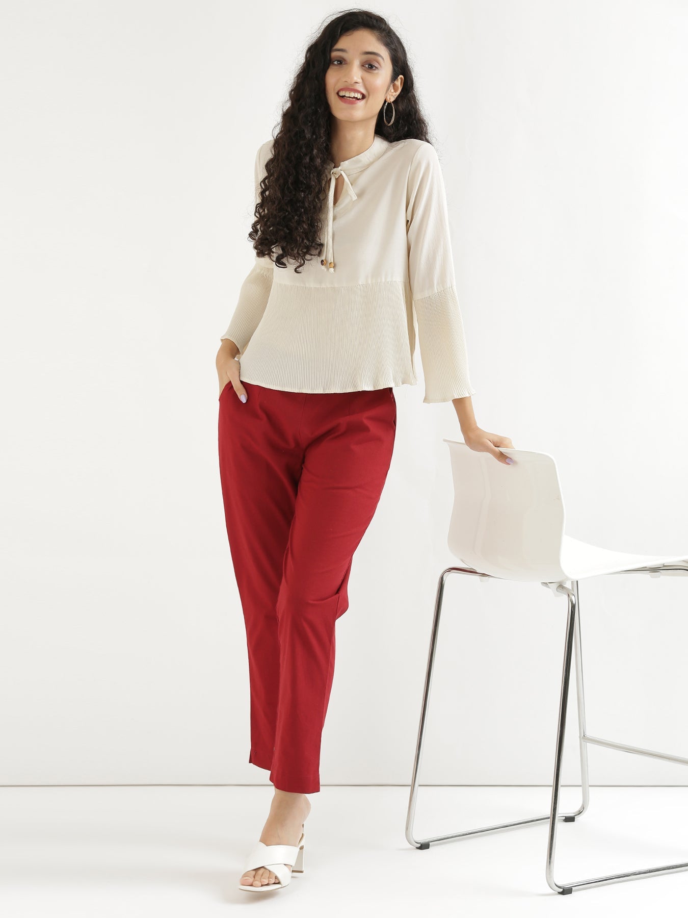 Vedora Elegance: Maroon Cotton Pants for Timeless Style