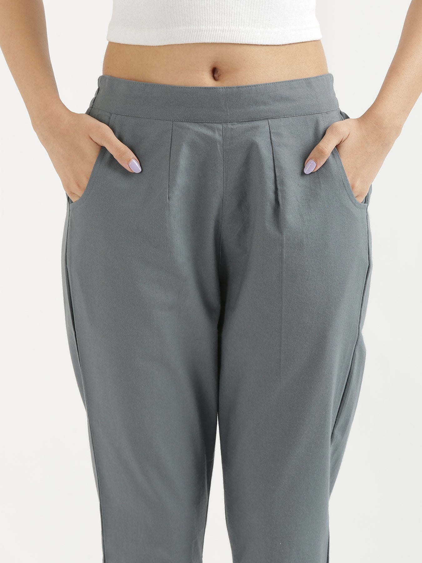 Vedora Classic: Cement Grey Cotton Pants for Streamlined Style